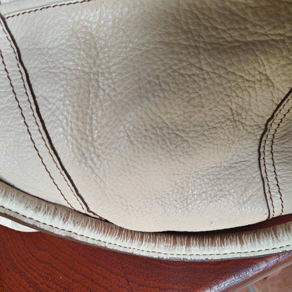 Maxx New York Leather Tote Bag Beige Pebbled Shoulder Satchel Brass Hardware - Picture 3 of 10